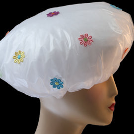 Embroidered Flowers Shower Cap