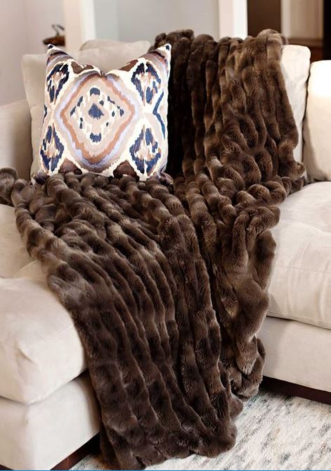 Taupe Faux Mink Couture Throw